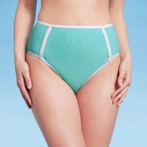 NWT KONA SOL TERRY TEXTURED HIGH WAIST BIKINI BOTTOMS TURQUOISE 1X (16W-18W)